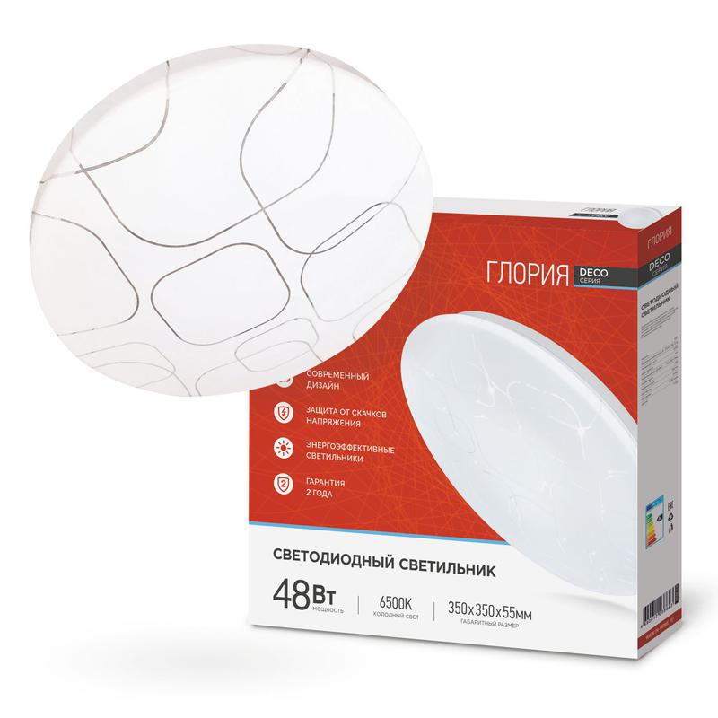 Рекомендуем купить Светильник светодиодный DECO 48Вт 230В 6500К 3120лм 350х55мм ГЛОРИЯ IN HOME 4690612038643