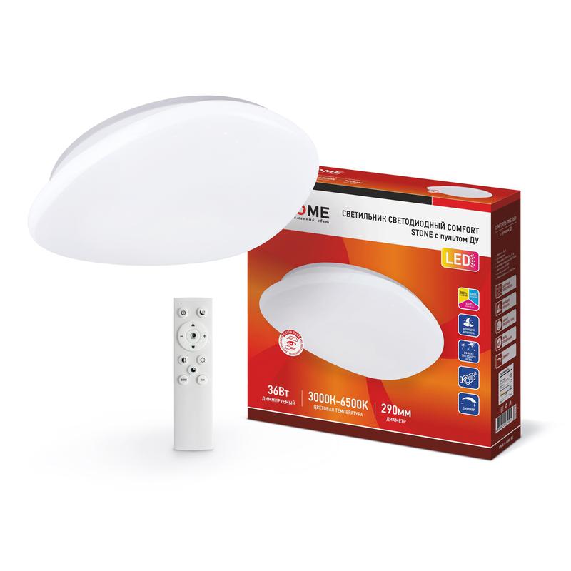 Рекомендуем купить Светильник светодиодный COMFORT STONE 36Вт 230В 3000-6500К 2900лм 290х70мм с пультом ДУ IN HOME 4690612034584