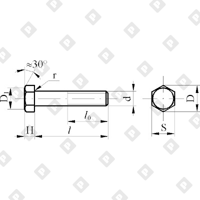 Болт ГОСТ 7805 M8x25 с шестигранной головкой и неполной резьбой, кл. пр. 4.8-5.8 - №2