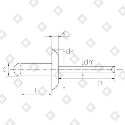 Заклепка вытяжная открытая 3,2x14 с увеличенным бортом 9,5 мм, оц. сталь / оц. сталь - №2
