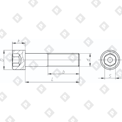Винт DIN 912 М6x50 с неполной резьбой и цилиндрической головкой с внутренним шестигранником, кл. пр. 12.9, без покрытия - №2
