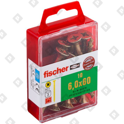 Набор из 10 саморезов fischer FPF-SZ 6,0X60 YZP 10 B с потайной головой и неполной резьбой, оц. сталь - №1