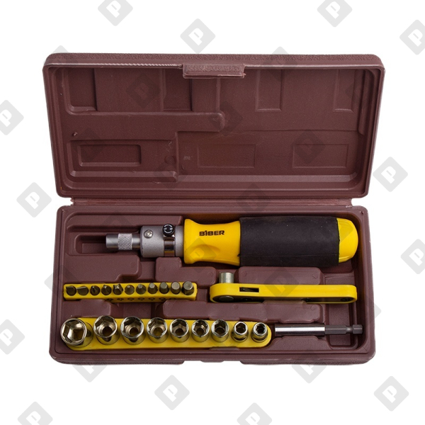 Отвертка Biber 85555 реверсивная с набором бит и головок (23 предмета) - №1