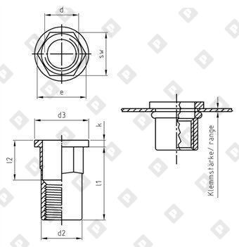 Заклепка-гайка ART 1029 M10x22 полушестигранная с цилиндрическим бортиком, нерж. сталь A2 - №3
