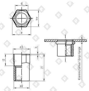 Заклепка ART 1027 M10х20.5 с внутренней резьбой и уменьшенным потайным бортиком, полушестигранная, нерж. сталь А2 - №3